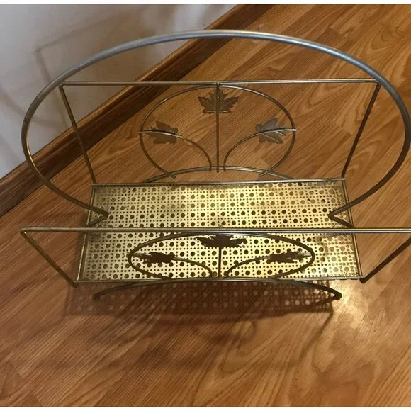 Magazine Rack With Maple Leaf Design Vintage Sturdy 15" MCM Elegant Timeless - Picture 4 of 12
